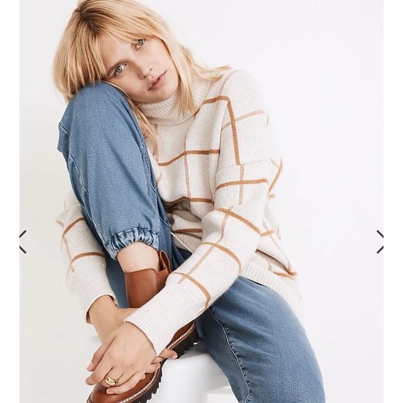 MADEWELL Pearldale Turtleneck Sweater in Windowpane, sz XL - Picture 7 of 12